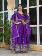 Women's Purple American Crepe Gown – Vibrant Ethnic Wear for Festive & Daily Elegance