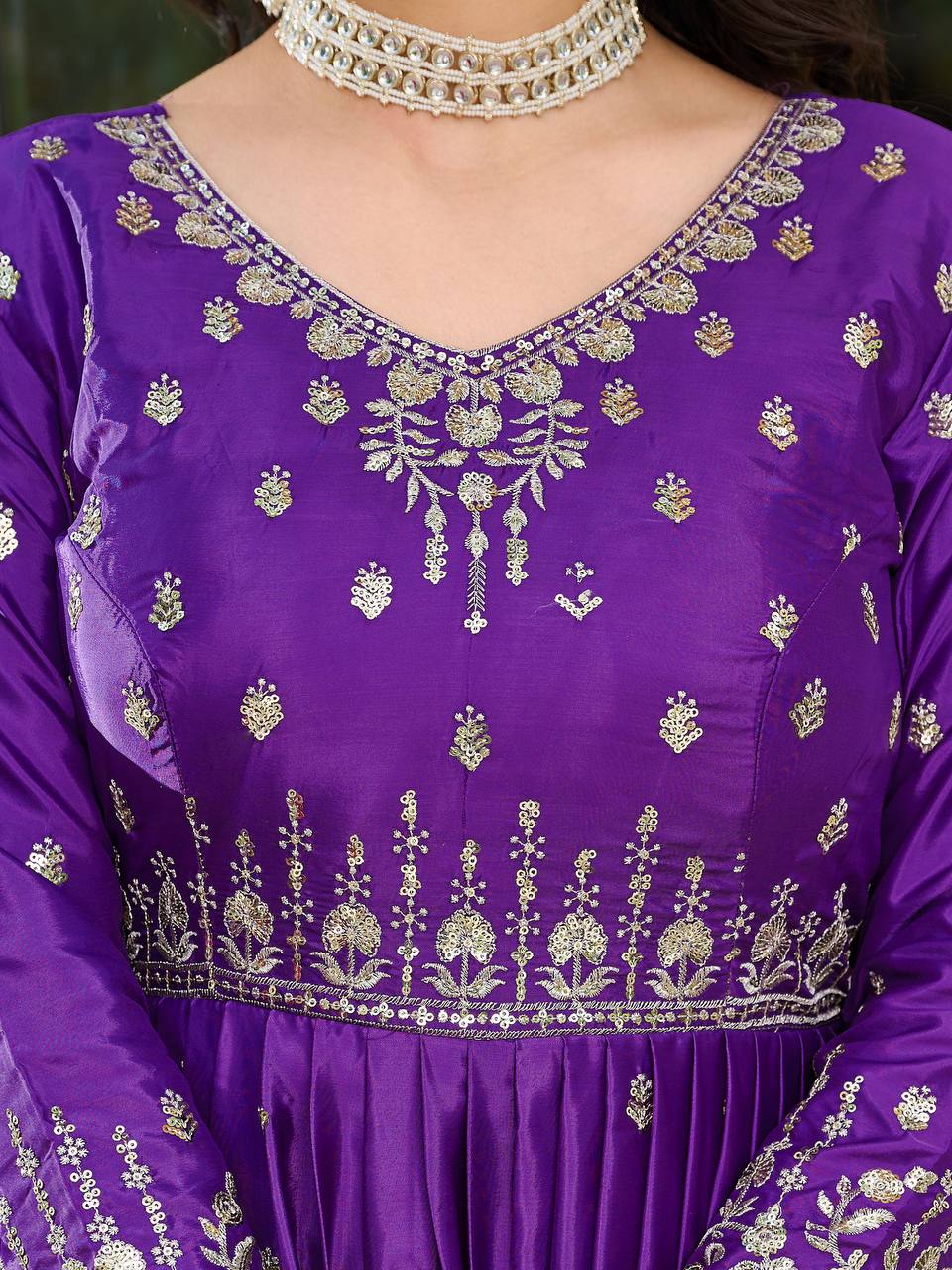 Women's Purple American Crepe Gown – Vibrant Ethnic Wear for Festive & Daily Elegance