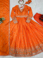 Women’s Orange American Crepe Gown – Vibrant Ethnic Wear for Festive & Daily Elegance