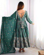 Women's Teal Georgette Gown – Graceful Ethnic Wear for Festive & Party Occasions