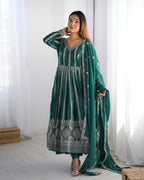 Women's Teal Georgette Gown – Graceful Ethnic Wear for Festive & Party Occasions