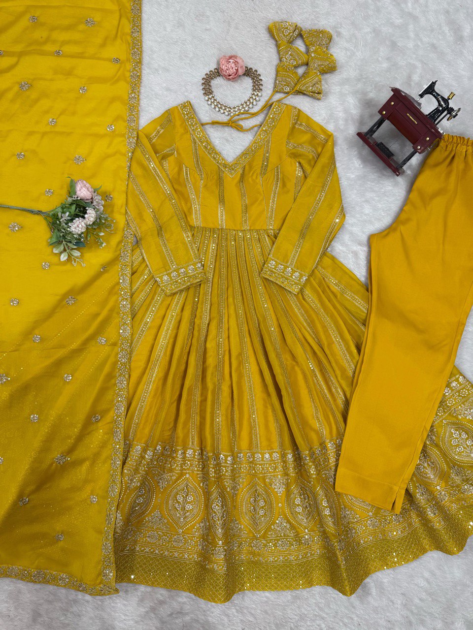 Women's Yellow Georgette Gown – Graceful Ethnic Wear for Festive & Party Occasions