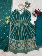Women's Teal Georgette Gown – Graceful Ethnic Wear for Festive & Party Occasions