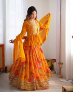Women’s Yellow Designer Lehenga Choli – Thread Work, Sequins & Digital Print Detailing Semi-Stitched
