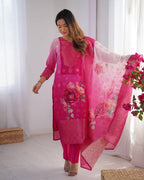 Women’s Rani Pink Chanderi Kurta Set – Regal Ethnic Wear for Festive & Traditional Occasions
