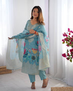 Women’s Sky Blue Chanderi Kurta Set – Regal Ethnic Wear for Festive & Traditional Occasions