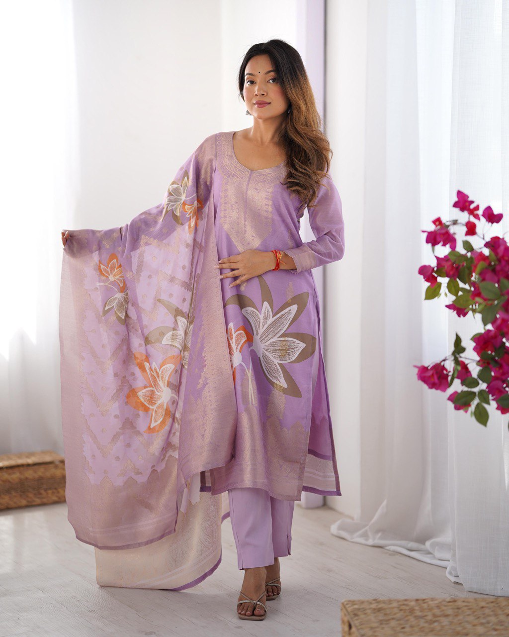 Women’s Lavender Chanderi Kurta Set – Regal Ethnic Wear for Festive & Traditional Occasions