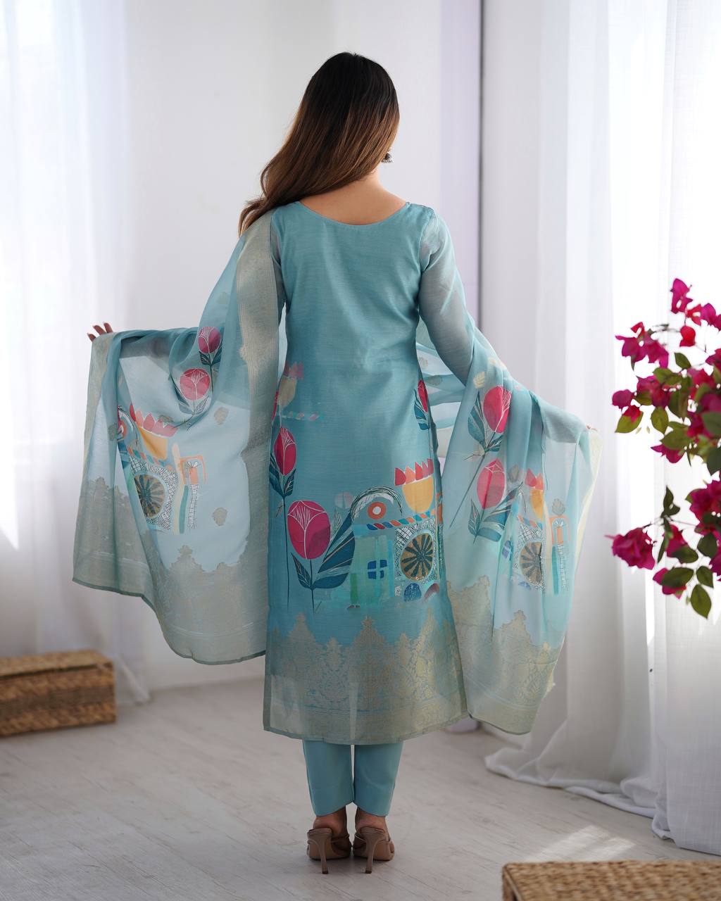 Women’s Sky Blue Chanderi Kurta Set – Regal Ethnic Wear for Festive & Traditional Occasions