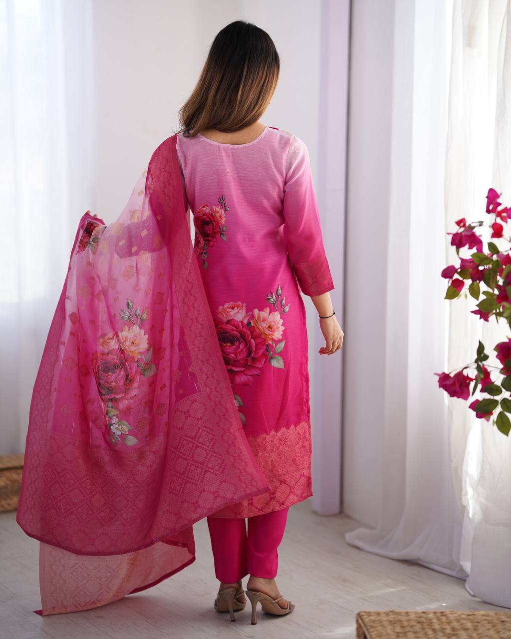 Women’s Rani Pink Chanderi Kurta Set – Regal Ethnic Wear for Festive & Traditional Occasions