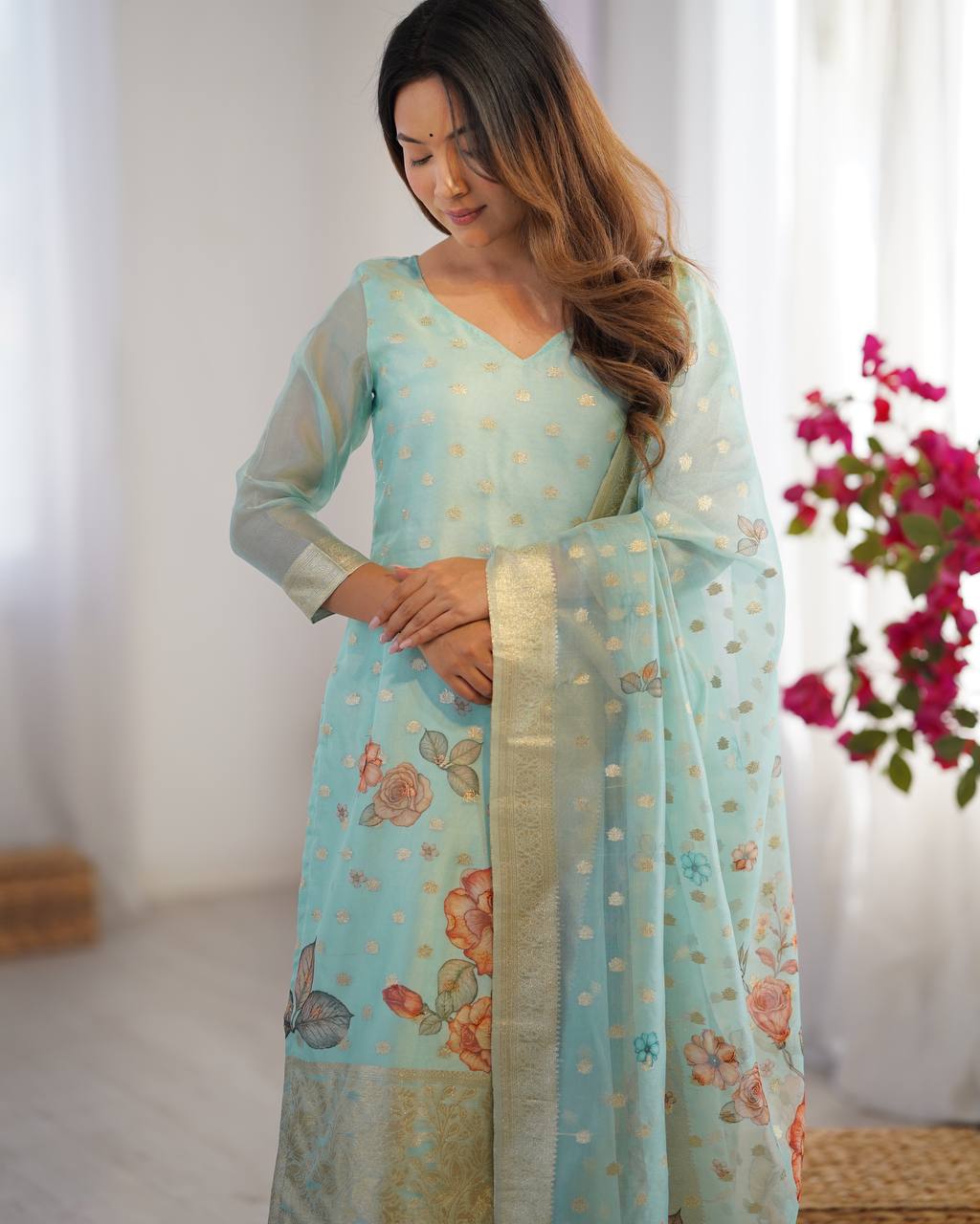 Women’s Sea Green Chanderi Kurta Set – Regal Ethnic Wear for Festive & Traditional Occasions