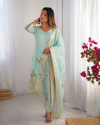 Women’s Sea Green Chanderi Kurta Set – Regal Ethnic Wear for Festive & Traditional Occasions