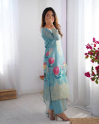 Women’s Sky Blue Chanderi Kurta Set – Regal Ethnic Wear for Festive & Traditional Occasions