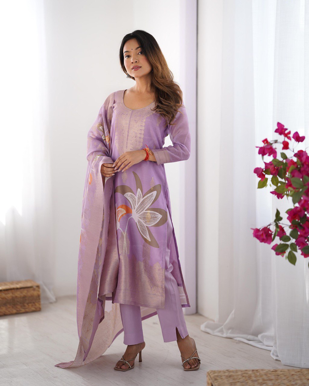 Women’s Lavender Chanderi Kurta Set – Regal Ethnic Wear for Festive & Traditional Occasions