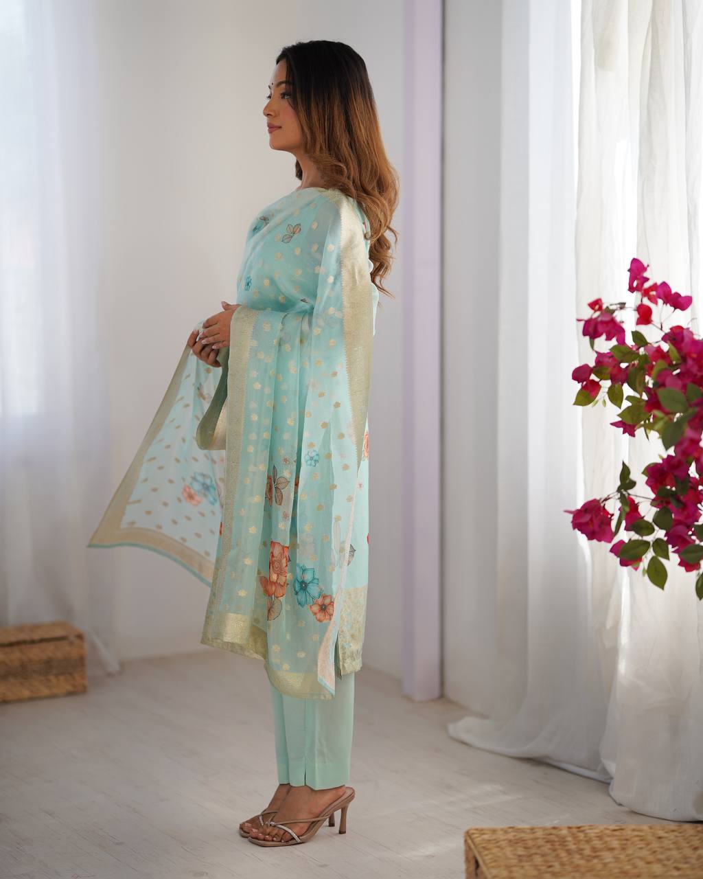 Women’s Sea Green Chanderi Kurta Set – Regal Ethnic Wear for Festive & Traditional Occasions