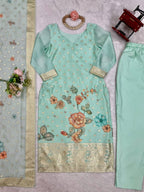Women’s Sea Green Chanderi Kurta Set – Regal Ethnic Wear for Festive & Traditional Occasions