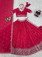Rani Pink Semi-Stitched Silk Lehenga Choli Set – Embellished with Thread & Sequin Work