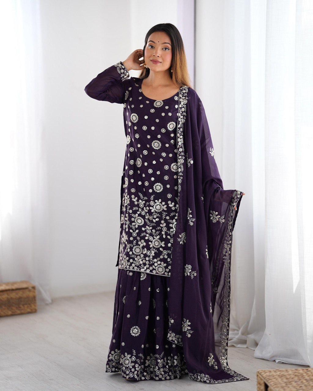 Women’s Wine Georgette Kurta Set – Stylish & Elegant Ethnic Wear for Festive Occasions