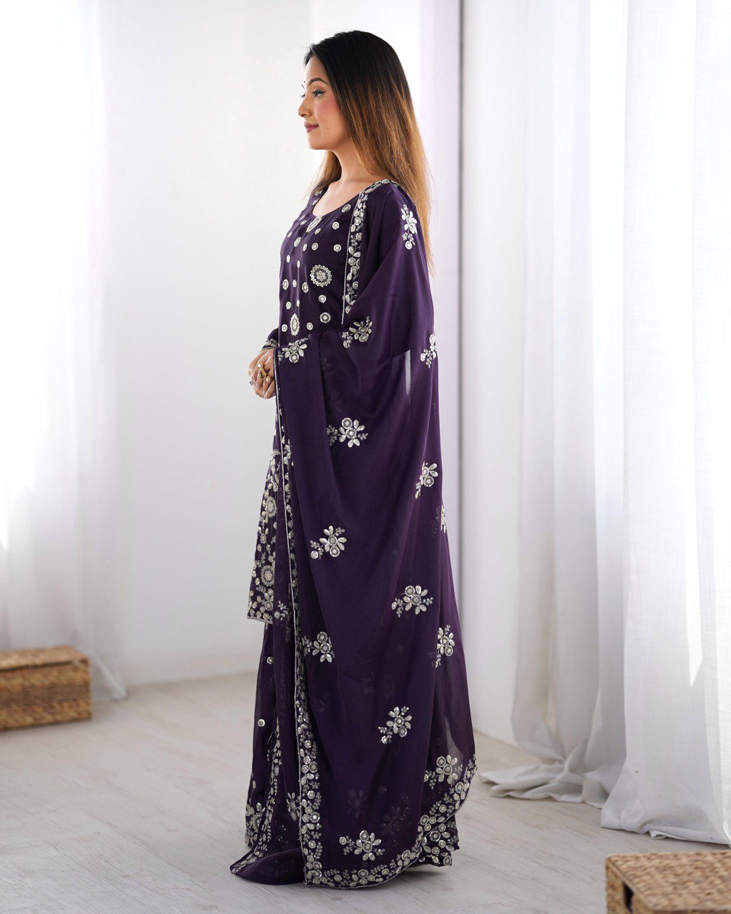 Women’s Wine Georgette Kurta Set – Stylish & Elegant Ethnic Wear for Festive Occasions