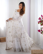 Women’s White Georgette Kurta Set – Stylish & Elegant Ethnic Wear for Festive Occasions