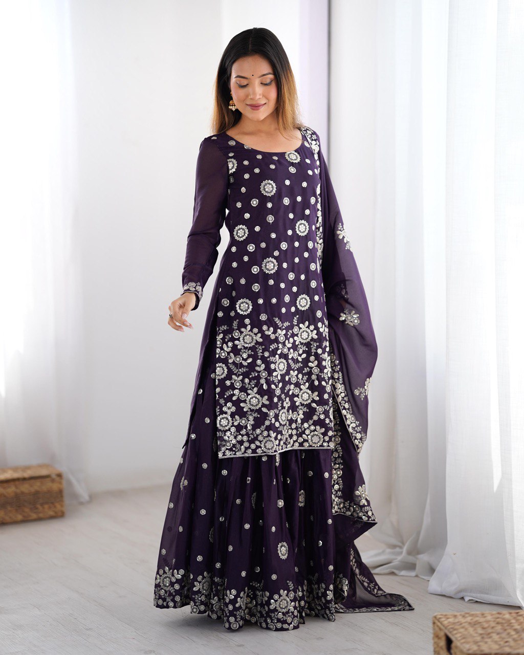 Women’s Wine Georgette Kurta Set – Stylish & Elegant Ethnic Wear for Festive Occasions