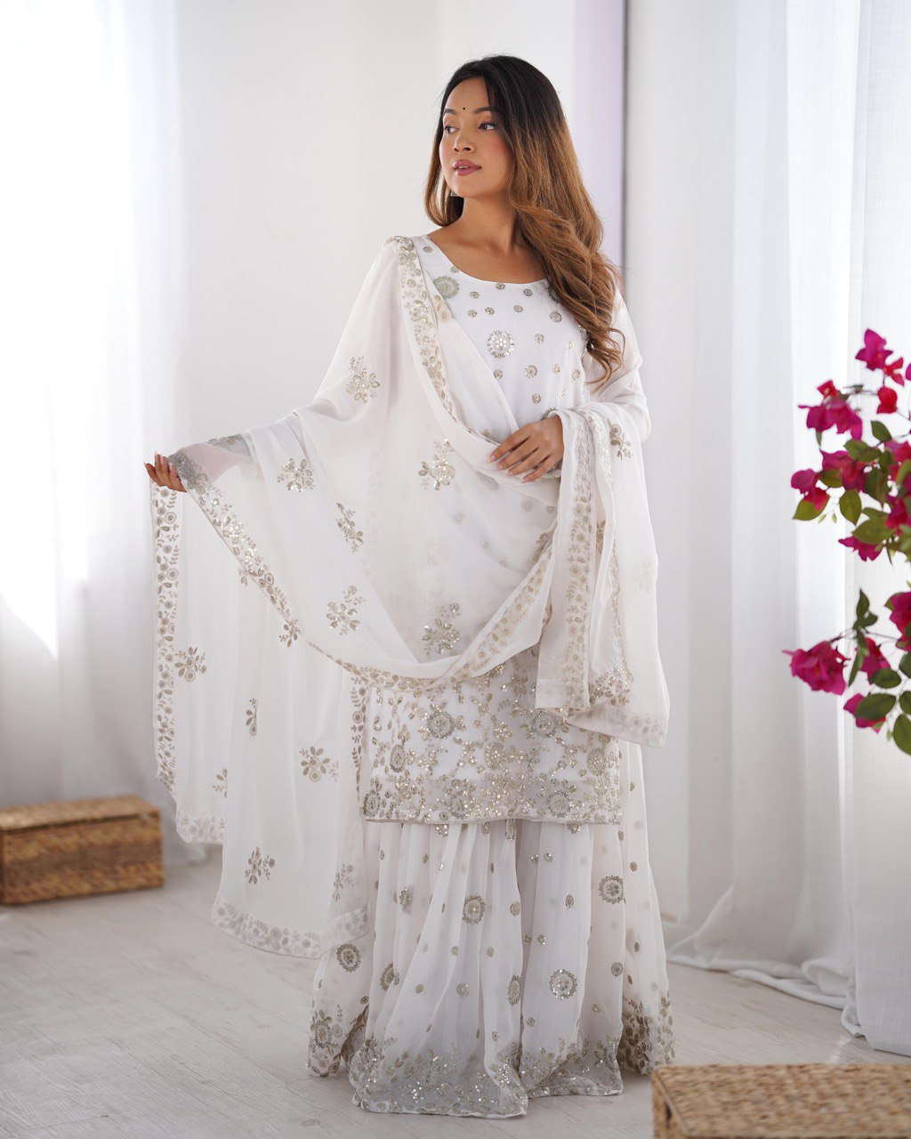 Women’s White Georgette Kurta Set – Stylish & Elegant Ethnic Wear for Festive Occasions