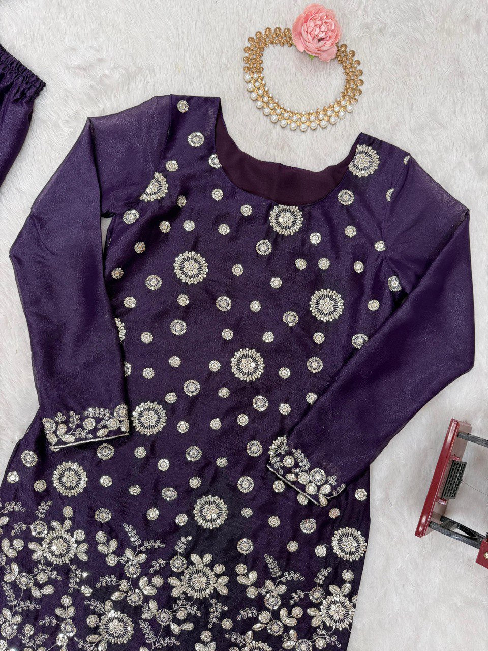 Women’s Wine Georgette Kurta Set – Stylish & Elegant Ethnic Wear for Festive Occasions