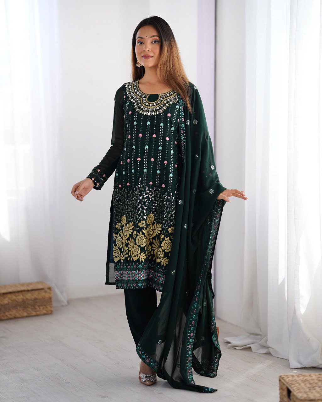 Women’s Teal Georgette Salwar Suit – Elegant Ethnic Wear for Festive & Party Occasions