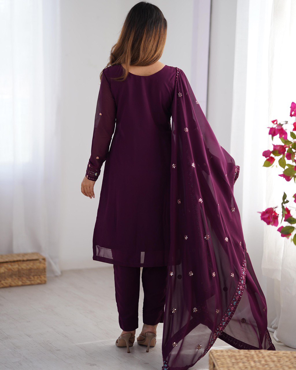 Women’s Wine Georgette Salwar Suit – Elegant Ethnic Wear for Festive & Party Occasions