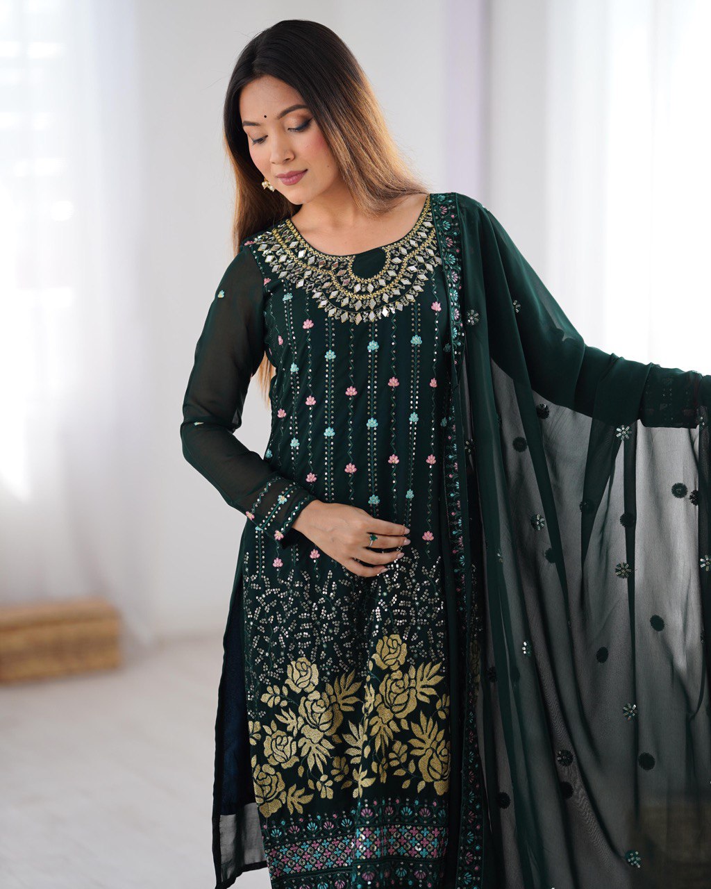 Women’s Teal Georgette Salwar Suit – Elegant Ethnic Wear for Festive & Party Occasions