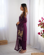 Women’s Wine Georgette Salwar Suit – Elegant Ethnic Wear for Festive & Party Occasions