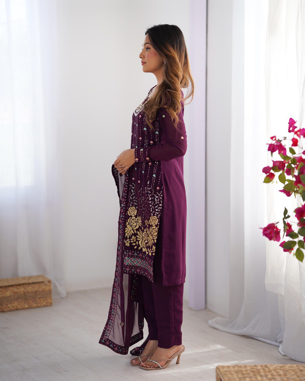 Women’s Wine Georgette Salwar Suit – Elegant Ethnic Wear for Festive & Party Occasions