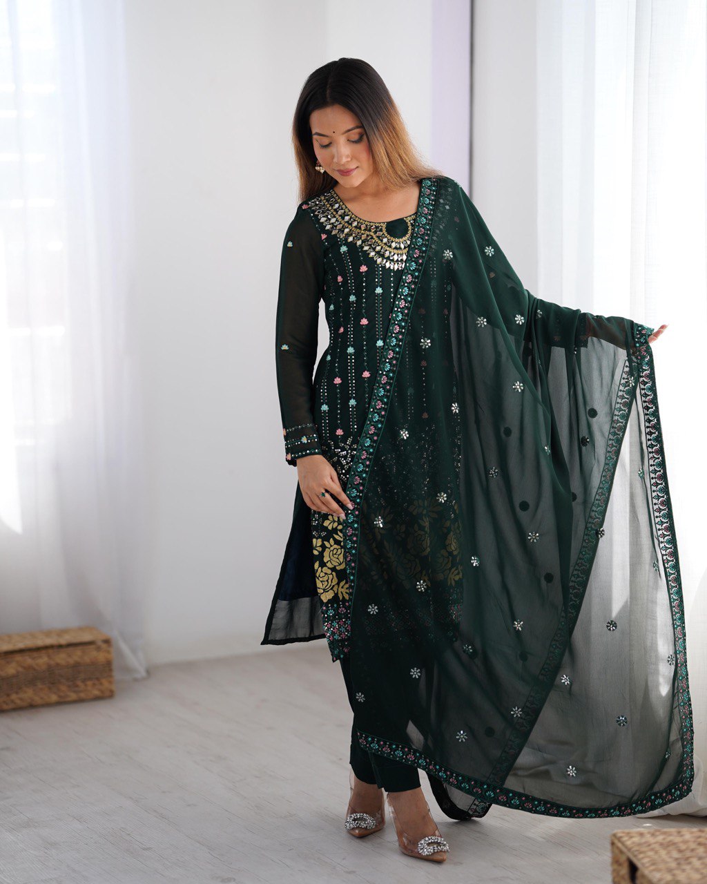 Women’s Teal Georgette Salwar Suit – Elegant Ethnic Wear for Festive & Party Occasions