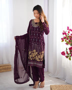 Women’s Wine Georgette Salwar Suit – Elegant Ethnic Wear for Festive & Party Occasions