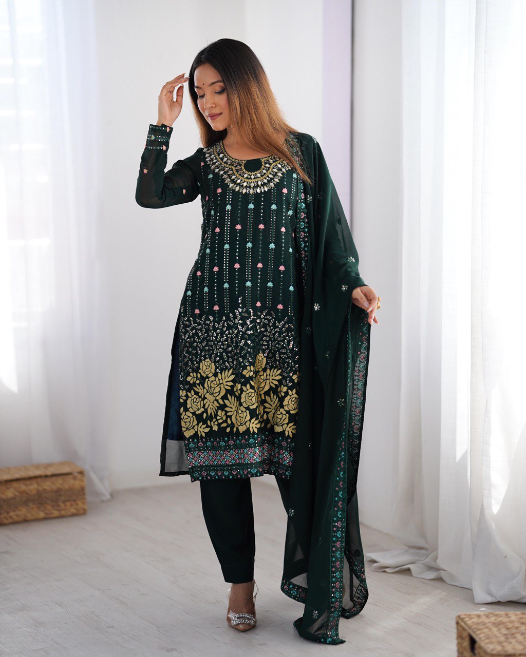 Women’s Teal Georgette Salwar Suit – Elegant Ethnic Wear for Festive & Party Occasions