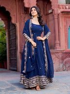 Faux Navy Blue Georgette Gown – Elegant Party Wear for Women