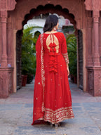 Faux Red Georgette Gown – Elegant Party Wear for Women