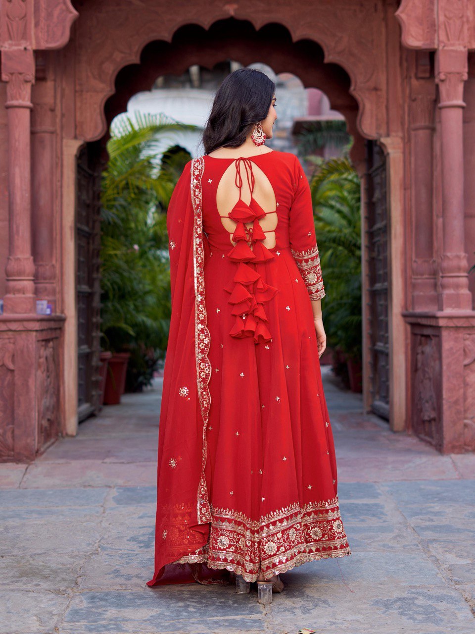 Faux Red Georgette Gown – Elegant Party Wear for Women