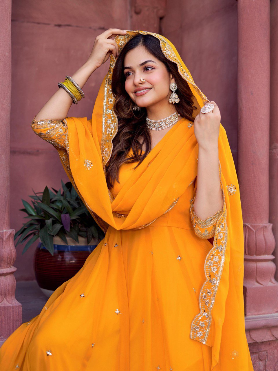 Faux Yellow Georgette Gown – Elegant Party Wear for Women