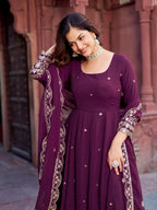 Faux Wine Georgette Gown – Elegant Party Wear for Women