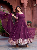 Faux Wine Georgette Gown – Elegant Party Wear for Women