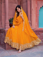 Faux Yellow Georgette Gown – Elegant Party Wear for Women