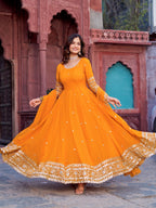 Faux Yellow Georgette Gown – Elegant Party Wear for Women
