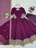 Faux Wine Georgette Gown – Elegant Party Wear for Women
