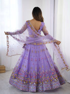 Lavender Semi-Stitched Embroidered Net Lehenga Choli Set – Timeless Beauty in Every Thread