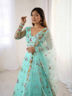 Pista Semi-Stitched Embroidered Net Lehenga Choli Set – Timeless Beauty in Every Thread