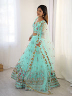 Pista Semi-Stitched Embroidered Net Lehenga Choli Set – Timeless Beauty in Every Thread