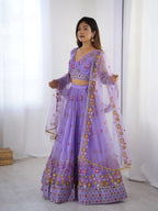 Lavender Semi-Stitched Embroidered Net Lehenga Choli Set – Timeless Beauty in Every Thread