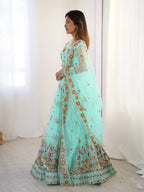Pista Semi-Stitched Embroidered Net Lehenga Choli Set – Timeless Beauty in Every Thread