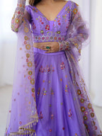 Lavender Semi-Stitched Embroidered Net Lehenga Choli Set – Timeless Beauty in Every Thread
