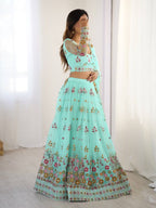 Pista Semi-Stitched Embroidered Net Lehenga Choli Set – Timeless Beauty in Every Thread